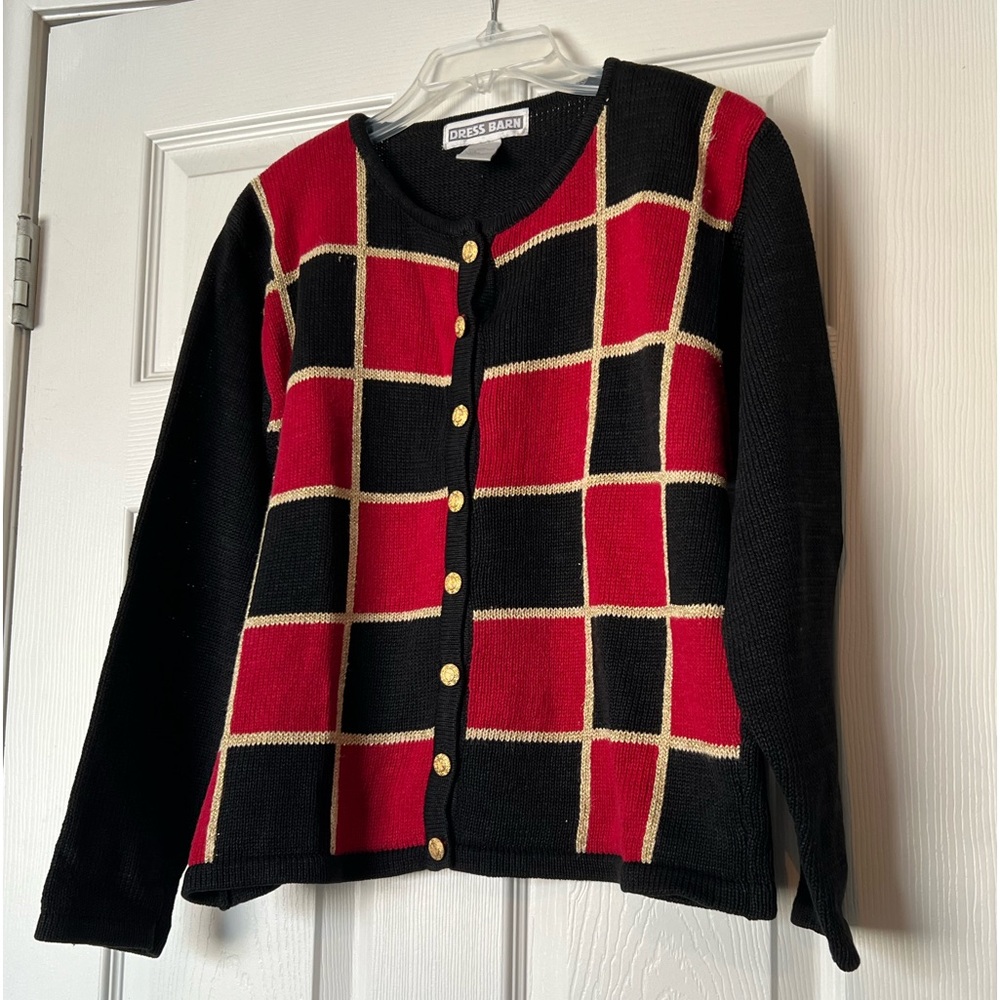 Black, red and gold sweater, size large.
